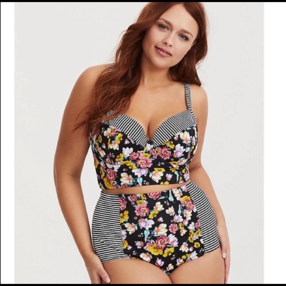 Torrid floral striped swim bottoms - Picture 4 of 5